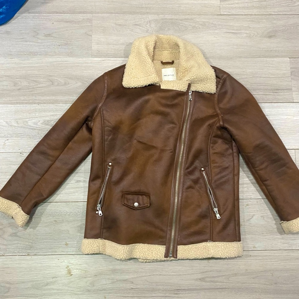 Avec Les Filles Faux Shearling Biker Jacket